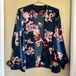 Torrid Denim Blue Kimono with Pink Floral
